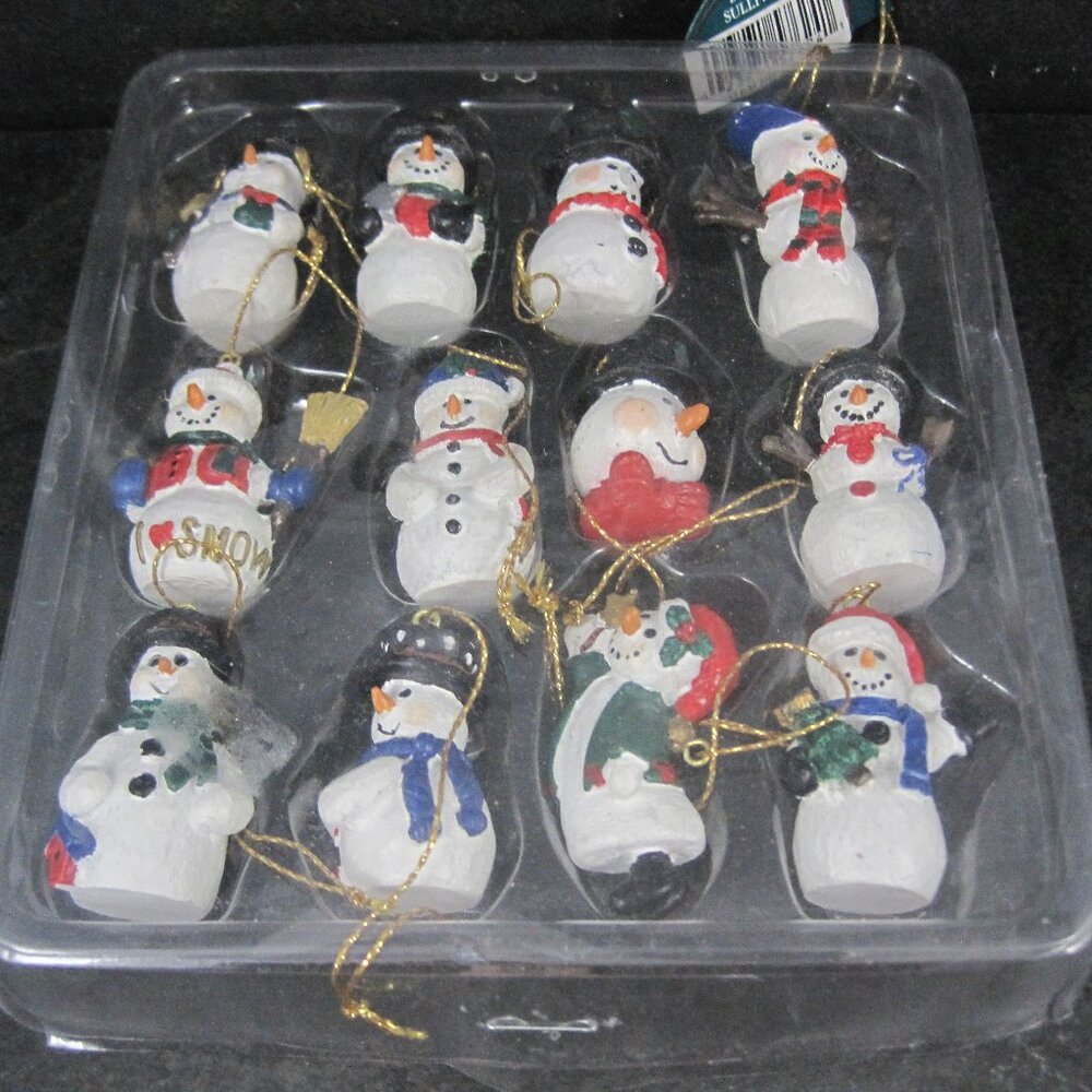Set of 12 Resin Snowman Ornaments Sullivans New Old Stock